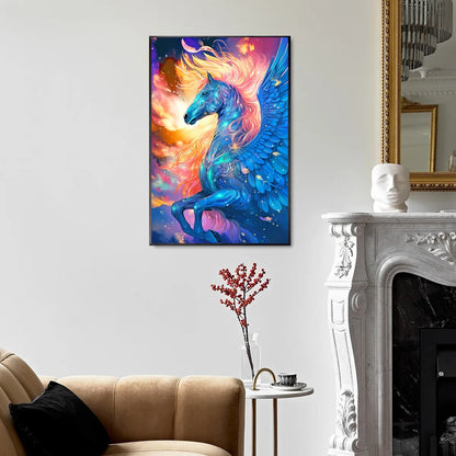 Pegasus diamond art displayed in a lighten living room.