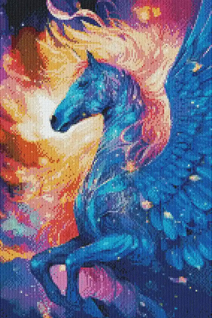 Starry sky diamond art with flying Pegasus in fantasy-themed night scene.