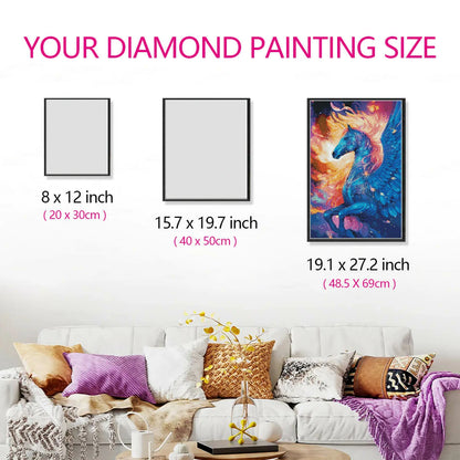 Size guide of Dream Pegasus canvas for fantasy lovers and beginners.