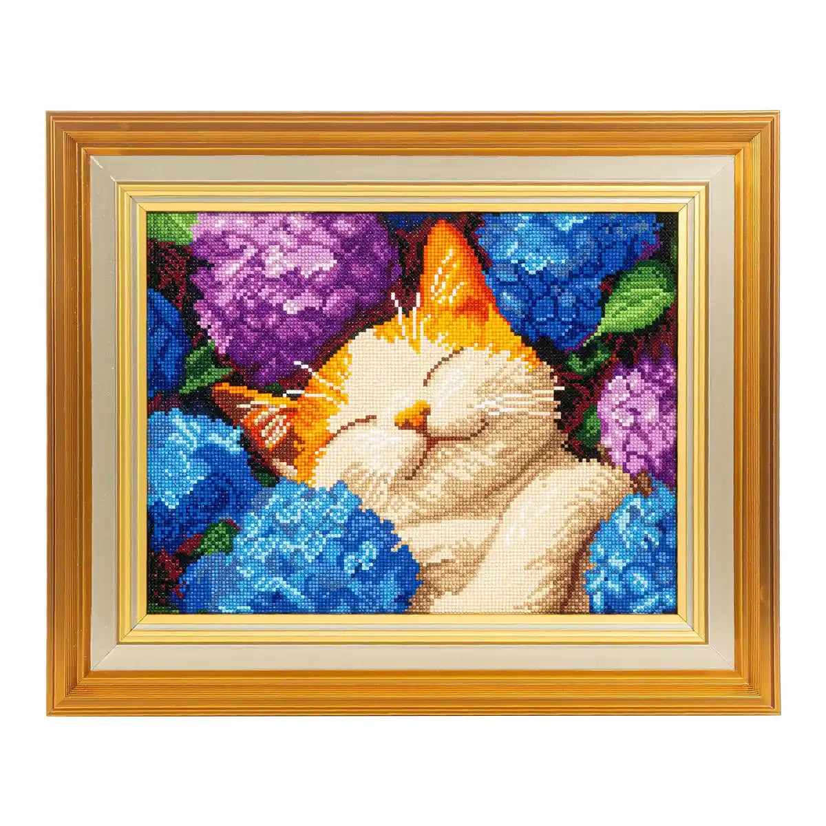 A lazy kitten resting among colorful flowers, surrounded by vibrant blossoms - FEELOOK Art