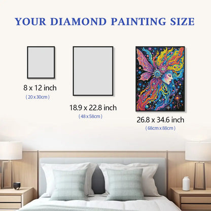 Dreaming In Color diamond painting size chart showing fantasy artwork scale for home wall decor - FEELOOK Art