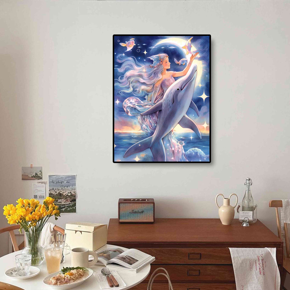 Dreamlike Fairy diamond painting kit as a captivating centerpiece in a room, showcasing the beauty of diamond art and delicate diamond painting accessories.