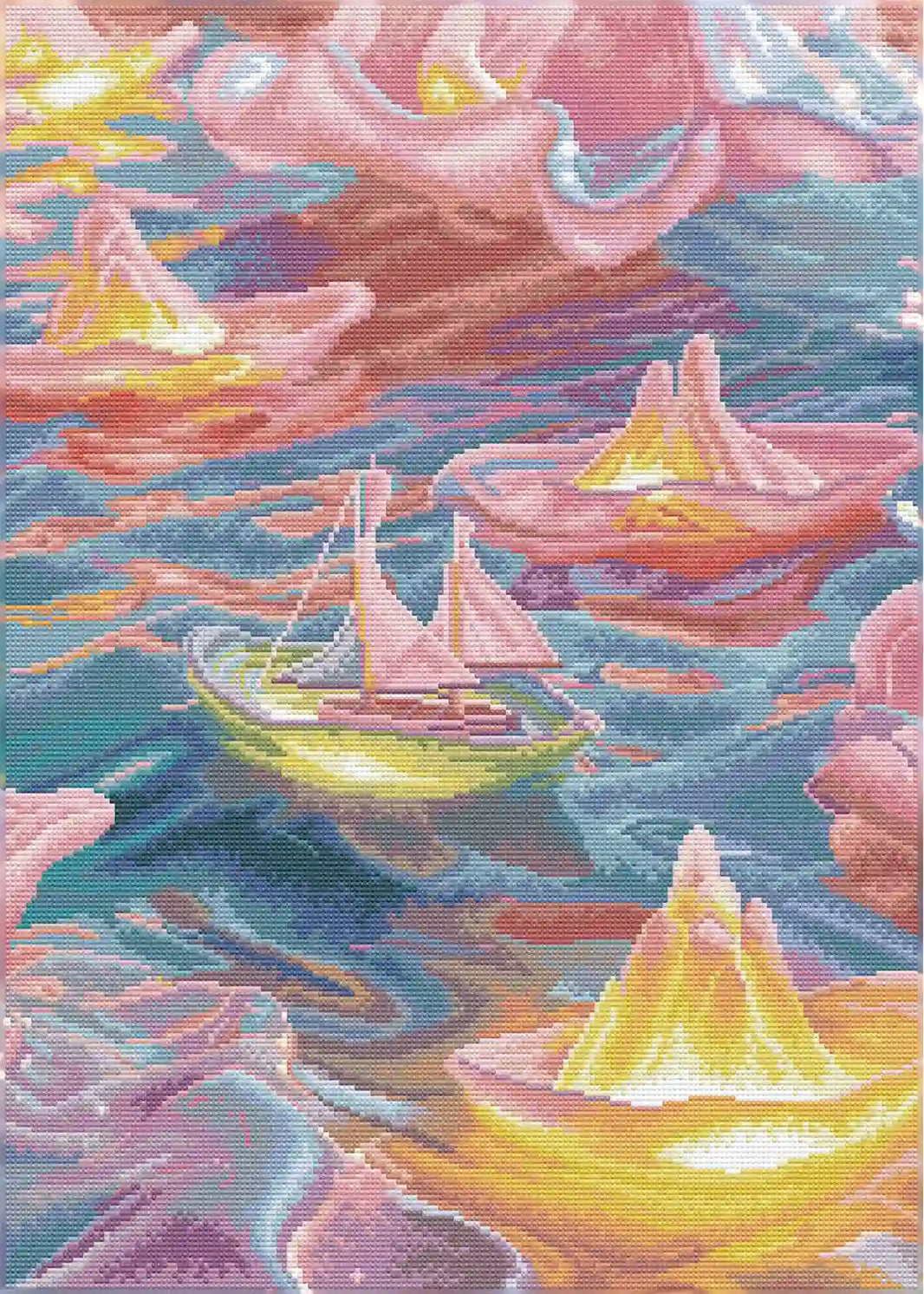 Finished Dreamy Sail diamond painting, sparkling sugar sea sailboat artwork - FEELOOK Art