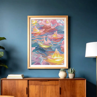 Dreamy Sail diamond painting lifestyle scene, home decor with sugar sea sailboat art - FEELOOK Art