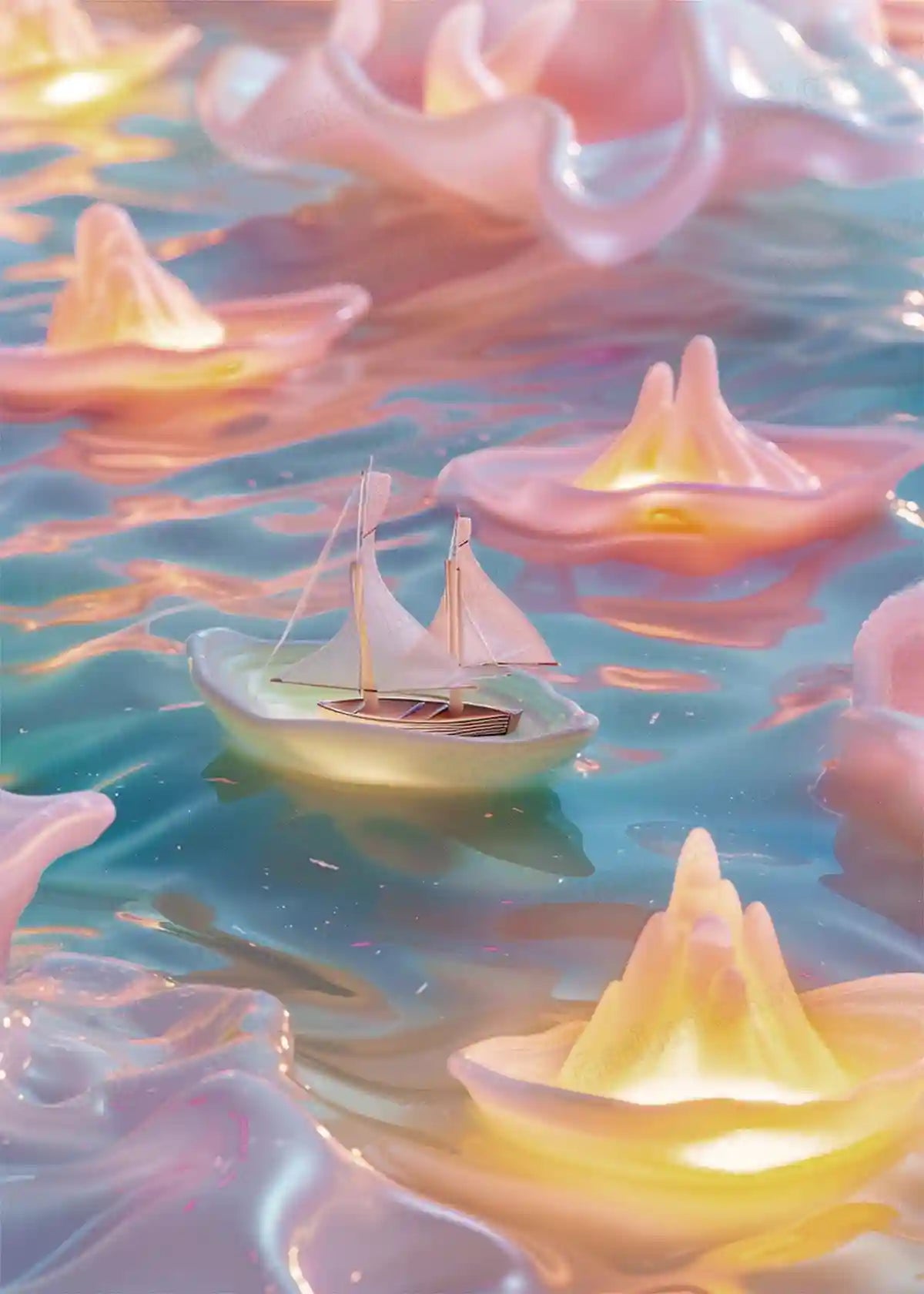 Dreamy Sail diamond painting main design, sugar-frosted sea and sailboat artwork - FEELOOK Art