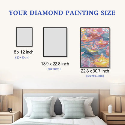 Dreamy Sail diamond painting size comparison chart,  standard and custom size reference for DIY craft - FEELOOK Art