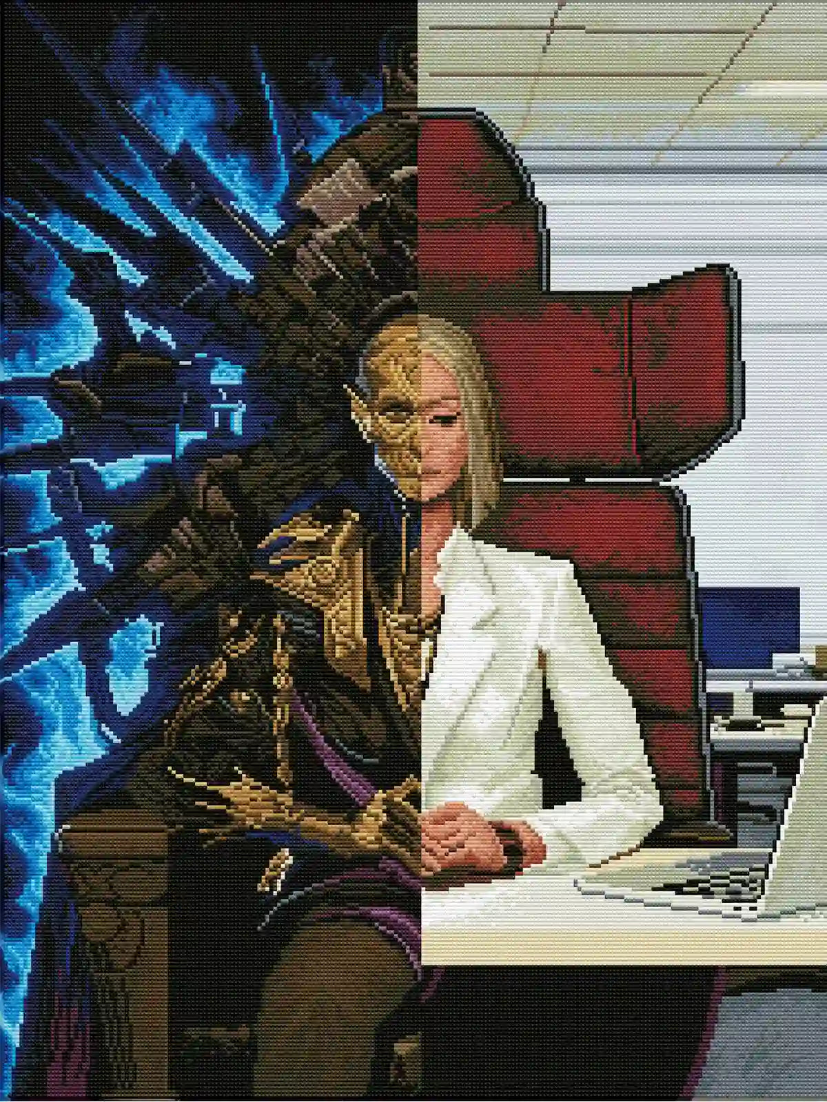 Completed Dual Identity 5D diamond painting: seamless real-magical split with soft transition - FEELOOK Art