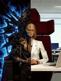 Main image of Dual Identity 5D diamond painting: split-scene of real office & magical warrior - FEELOOK Art