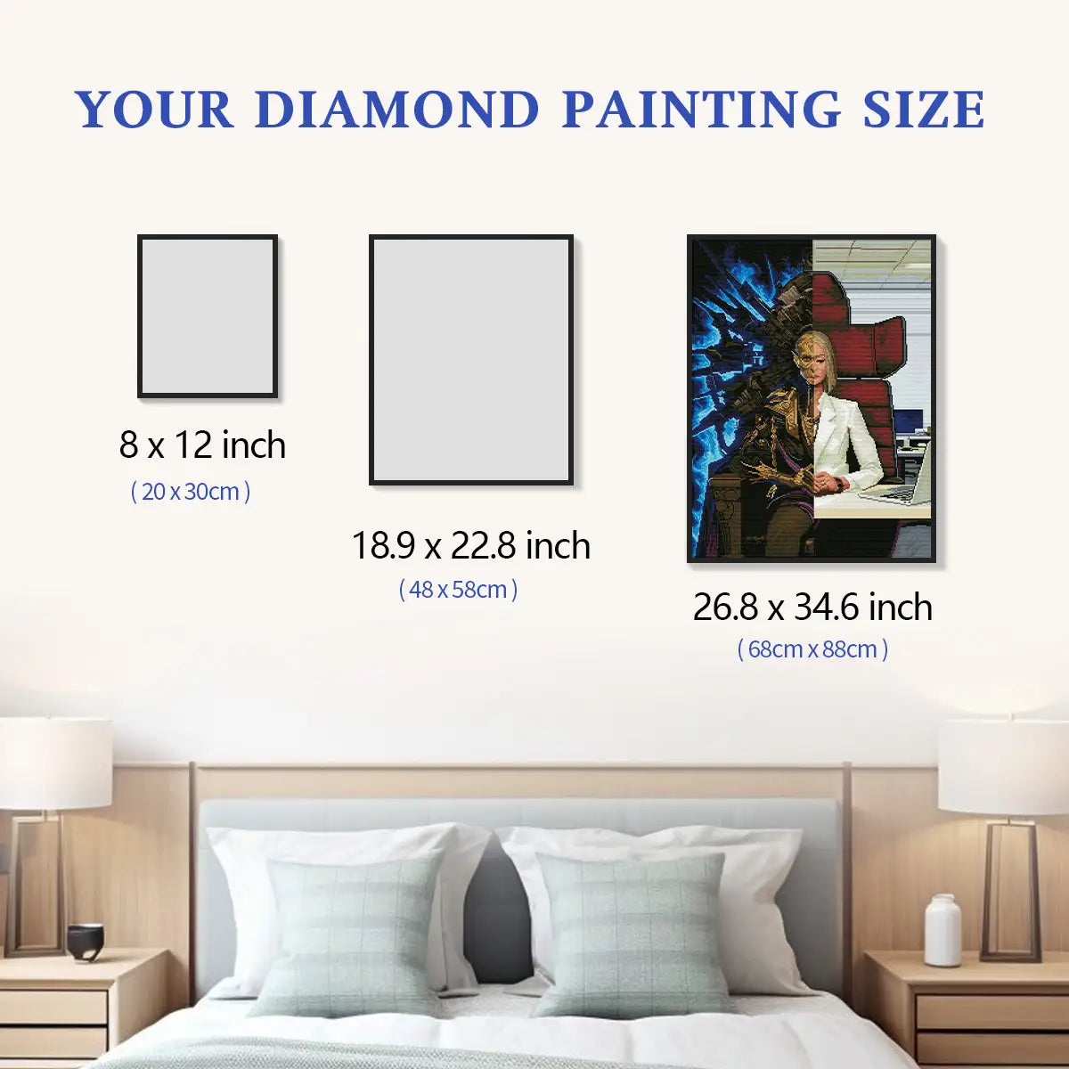 Size chart for Dual Identity 5D diamond painting: multiple decor options - FEELOOK Art