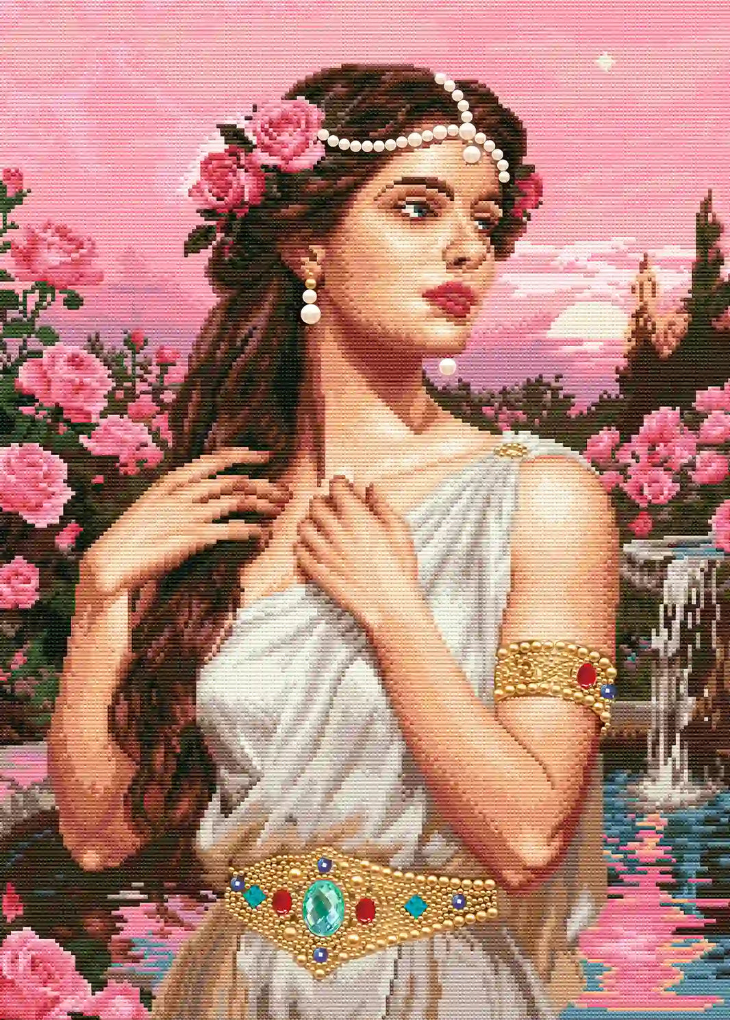 Eternal Love diamond painting finished canvas showing sparkling diamond texture delicate facial details and soft pink tones - FEELOOK Art