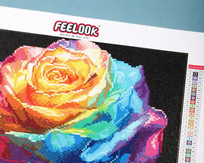 Detail of sparkling diamond placement in Eternal Rose artwork.