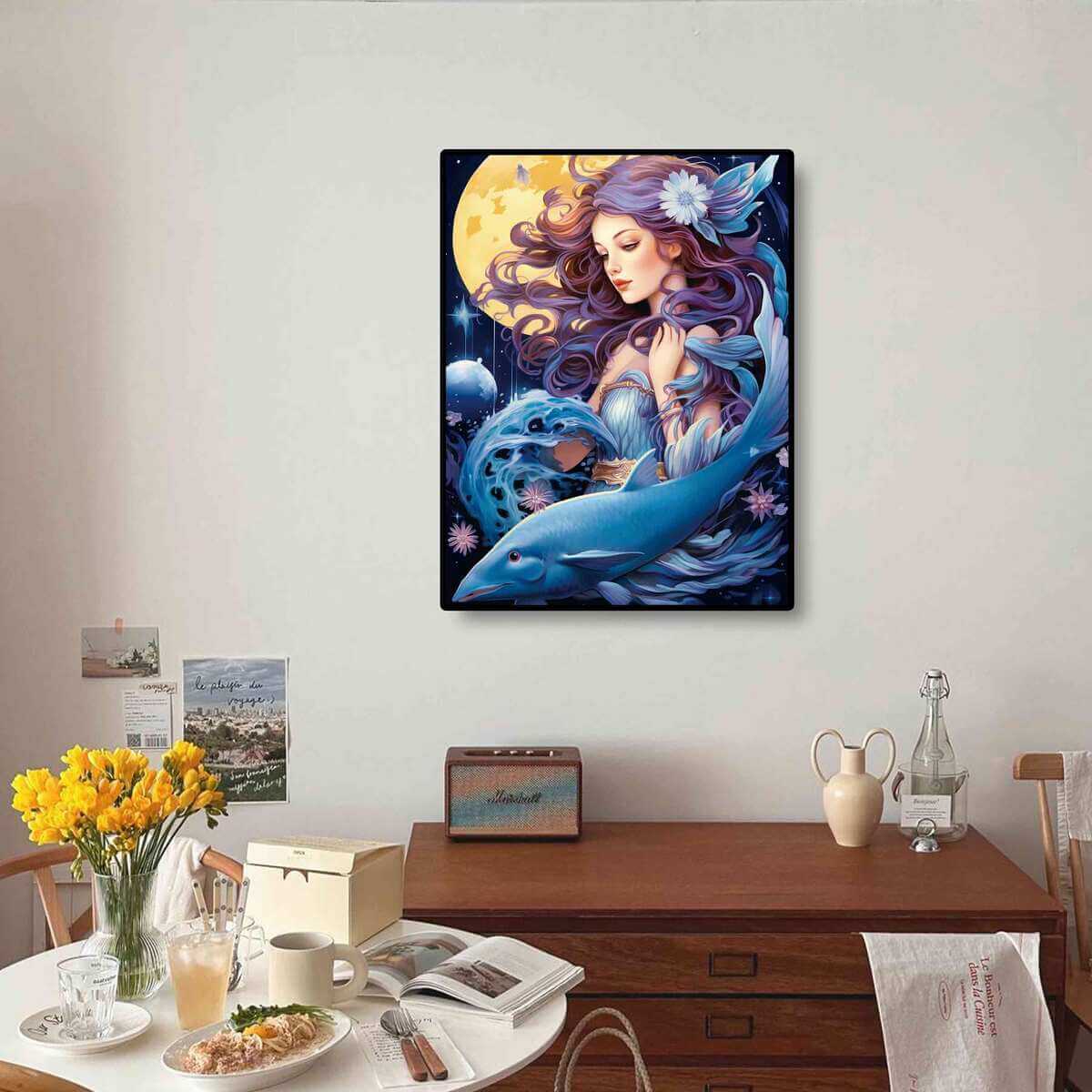 Ethereal Girl diamond painting kit as a captivating focal point in a room, featuring the delicate beauty of diamond painting gems and diamond art designs.
