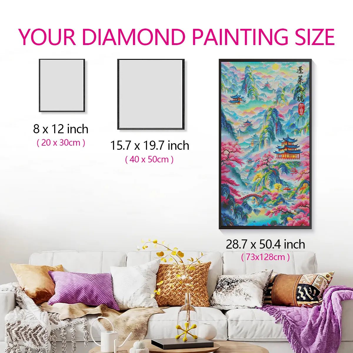 Size comparison of Fairyland of Penglai diamond painting with hand reference – FEELOOK Art