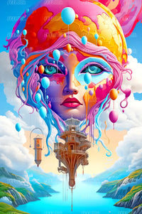 Fantasy Hot Air Balloon diamond painting full view showing intricate design with vibrant colors