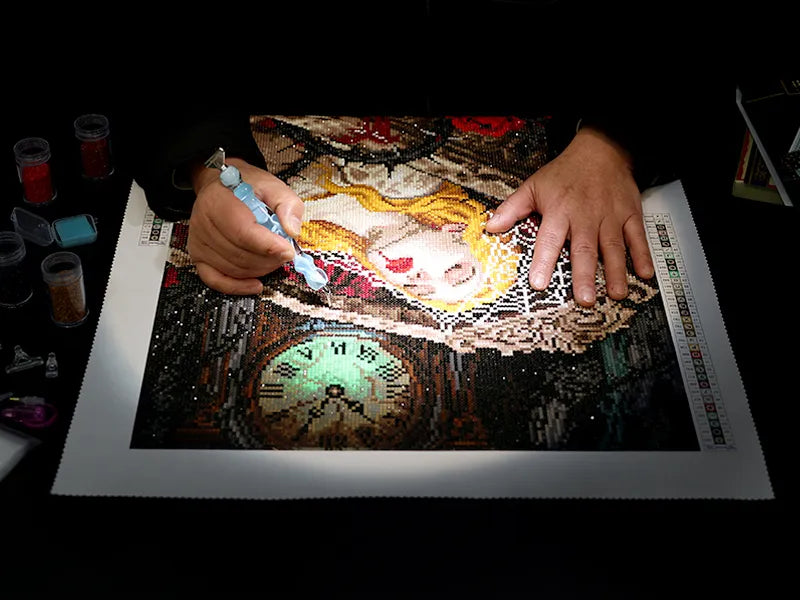 Handcrafted diamond painting in progress, showcasing precision, patience, and artisanal craftsmanship in every detail - FEELOOK Art