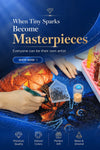 Close-up of hands placing sparkling drills on a colorful diamond painting, highlighting artistic expression and relaxing creative process – FEELOOK Art