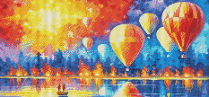 Finished Fire Balloon diamond artwork showing bright colors and full drill sparkle effect for creative hobbyists.