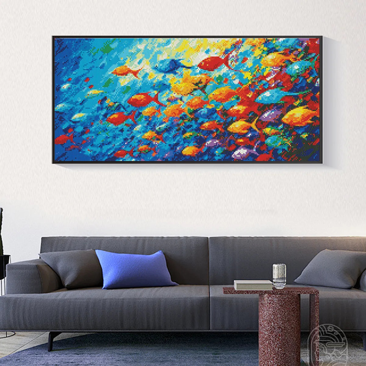 Fish School ocean diamond painting kit in room decor