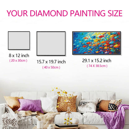 Fish School ocean diamond painting kit size comparison