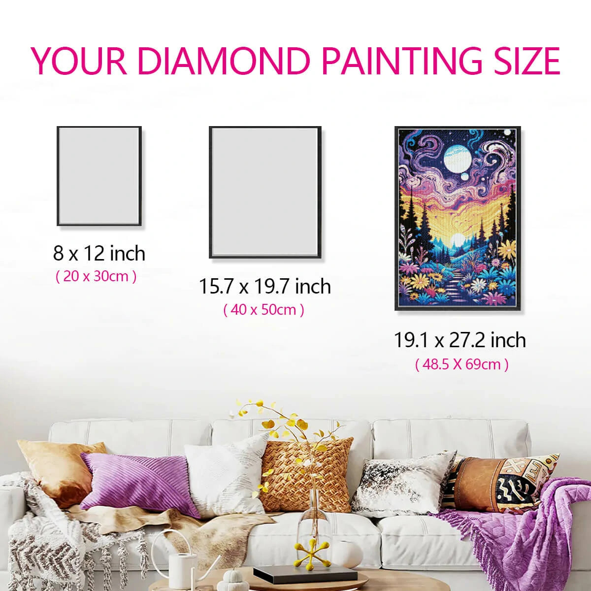 Canvas size view of Flamboyant Plant diamond painting for creative hobbyists.