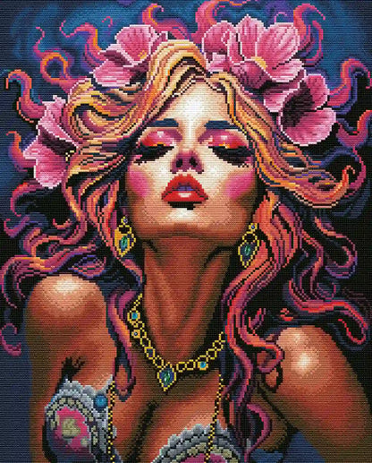 Finished Flare For The Dramatic diamond art kit with AB, gold dust and special drills sparkling across bold beauty - FEELOOK Art