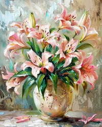 Flourishing Lilies diamond painting full view with elegant lily blossoms.