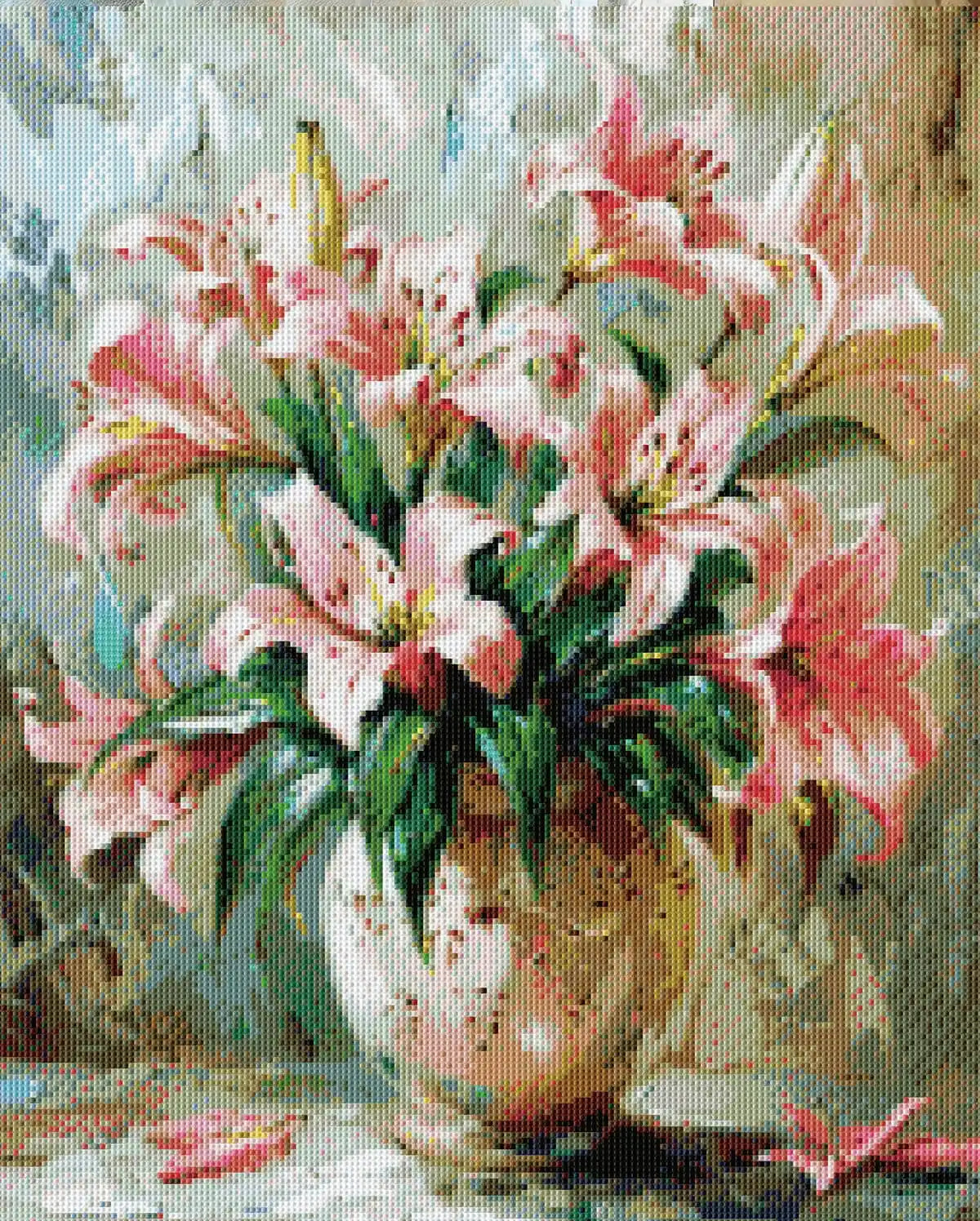 Rendered Flourishing Lilies diamond painting with graceful floral design.