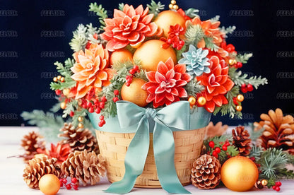 Flower Basket diamond painting kit featuring blooming flowers and scattered pinecones in full drill round diamonds.