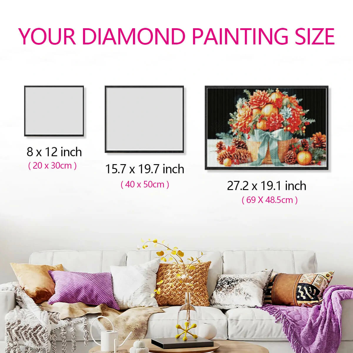 Size comparison of Flower Basket canvas for DIY crafters.