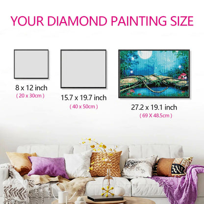 Size comparison chart of Forest Moonlight diamond painting kit options