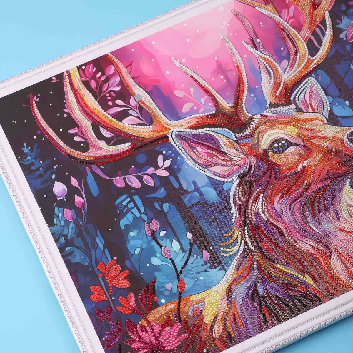 Detailed image of the Forest Moose's fur in the diamond art kit, showcasing the texture and depth achieved with the square drill diamond painting technique.