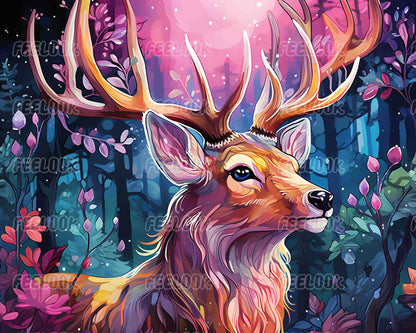 Forest Moose diamond painting kit, showcasing the magnificent moose in its natural forest habitat, perfect for nature lovers and those looking for a diamond painting design.
