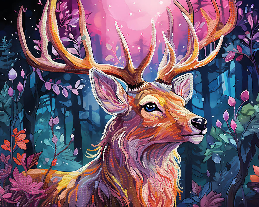 Rendered view of the Forest Moose diamond painting canvas, capturing the serene beauty of the moose in its woodland environment with vibrant colors.