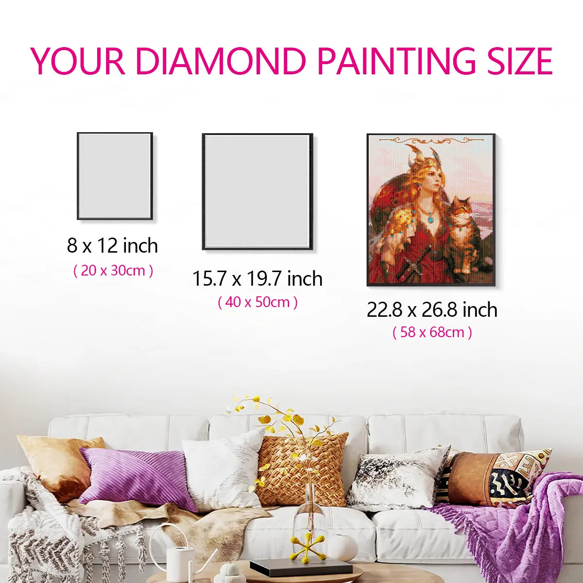 Size reference for Freya diamond painting with hand for scale – FEELOOK Art