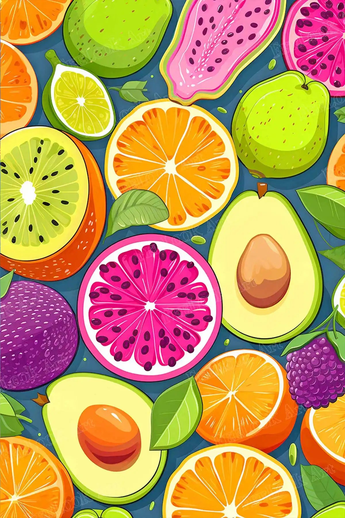 Fruit Feast diamond painting kit featuring a full drill round diamond canvas filled with vibrant fruits - FEELOOK Art