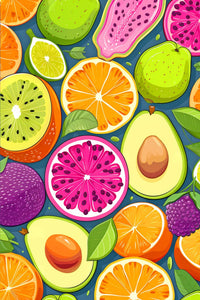 Fruit Feast diamond painting kit featuring a full drill round diamond canvas filled with vibrant fruits.