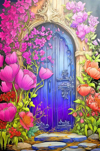 Garden Gate full drill 5D diamond painting with floral garden arch, 50 resin drill colors and AB accents - FEELOOK Art