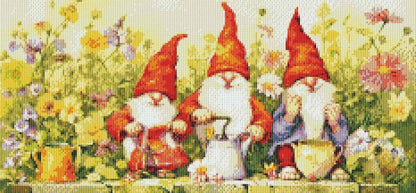 Rendered close-up of Garden Gnome diamond painting showing round drill details and gnome features
