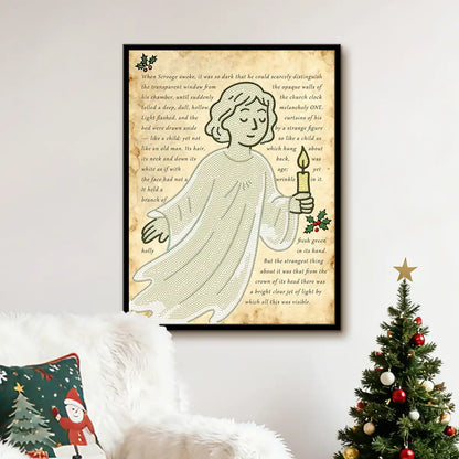 Ghost of Christmas Past diamond painting displayed in a cozy Christmas living room, adding nostalgic holiday charm – FEELOOK Art