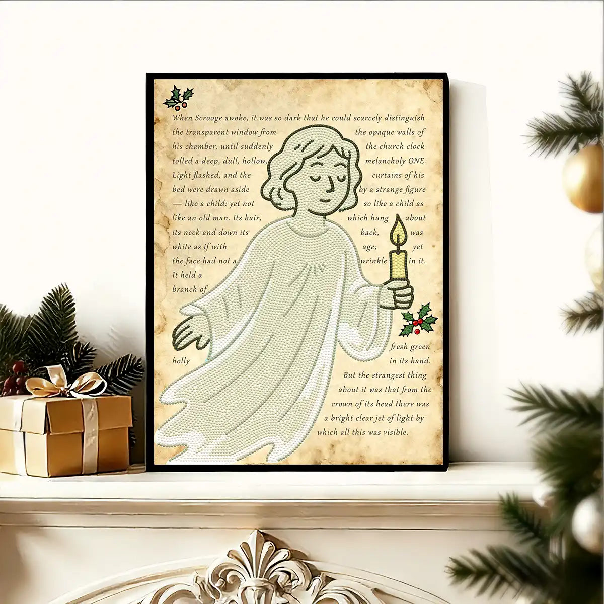 Vintage literary display of Ghost of Christmas Past diamond art, evoking the warmth of A Christmas Carol – FEELOOK Art
