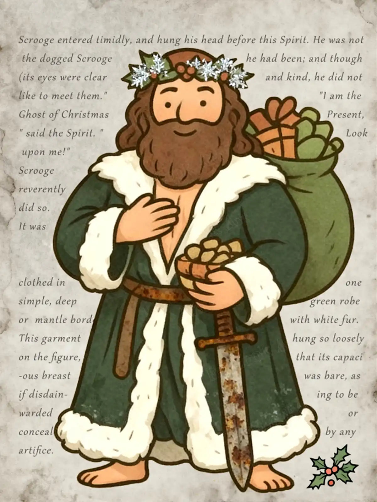 Ghost of Christmas Present diamond painting featuring a jolly A Christmas Carol spirit with gifts and holly crown – FEELOOK Art