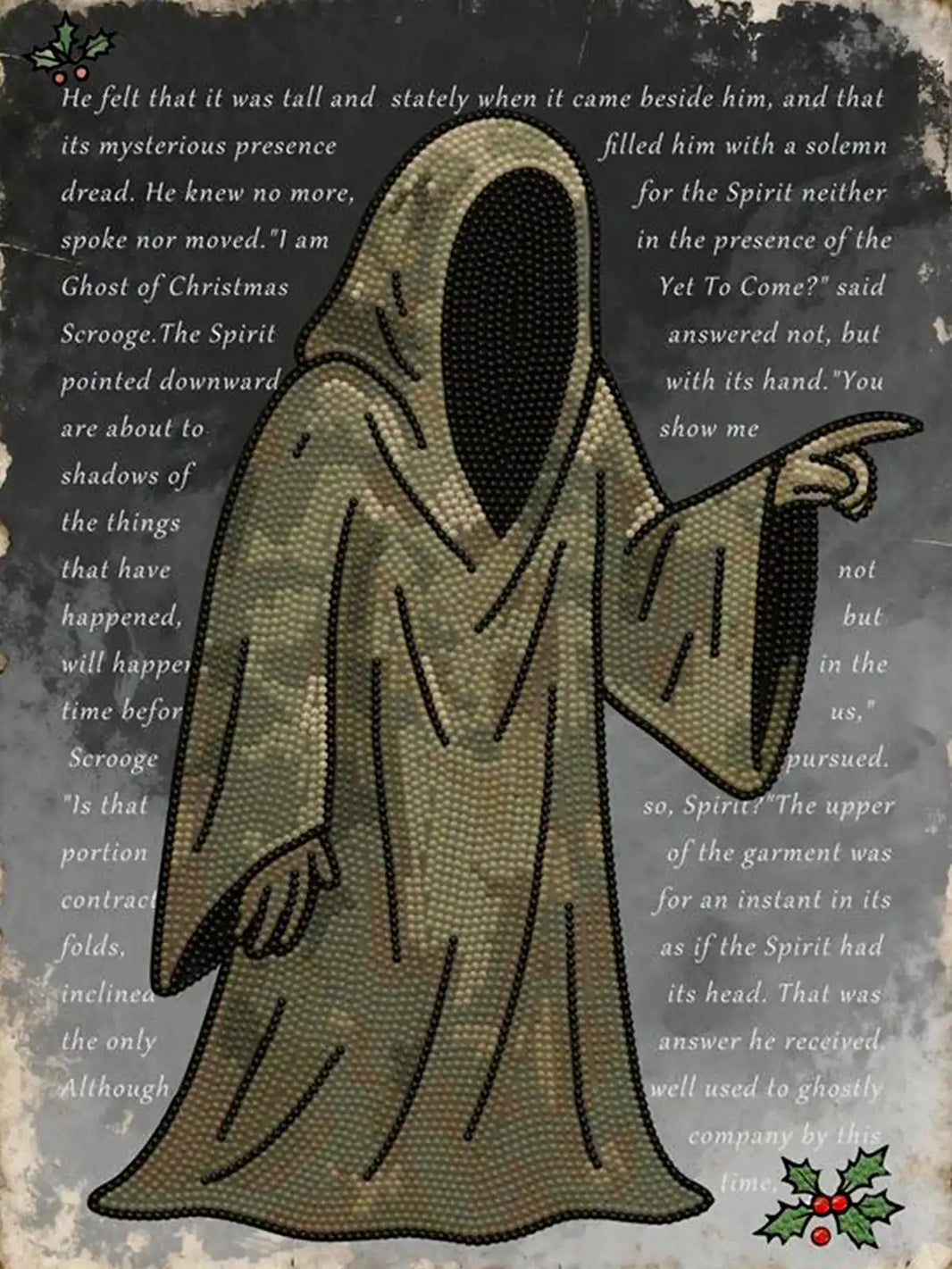Finished Ghost of Christmas Yet to Come diamond art showcasing dark tonal drills, eerie shadow details, and a Gothic Dickensian illustration – FEELOOK Art