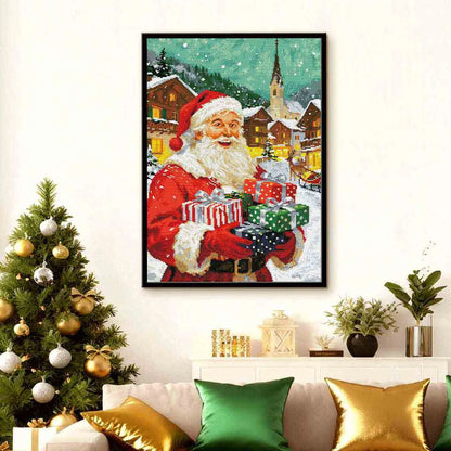 Gifts of Cheer diamond art displayed in a cozy living room, adding Santa’s warmth and holiday joy – FEELOOK Art