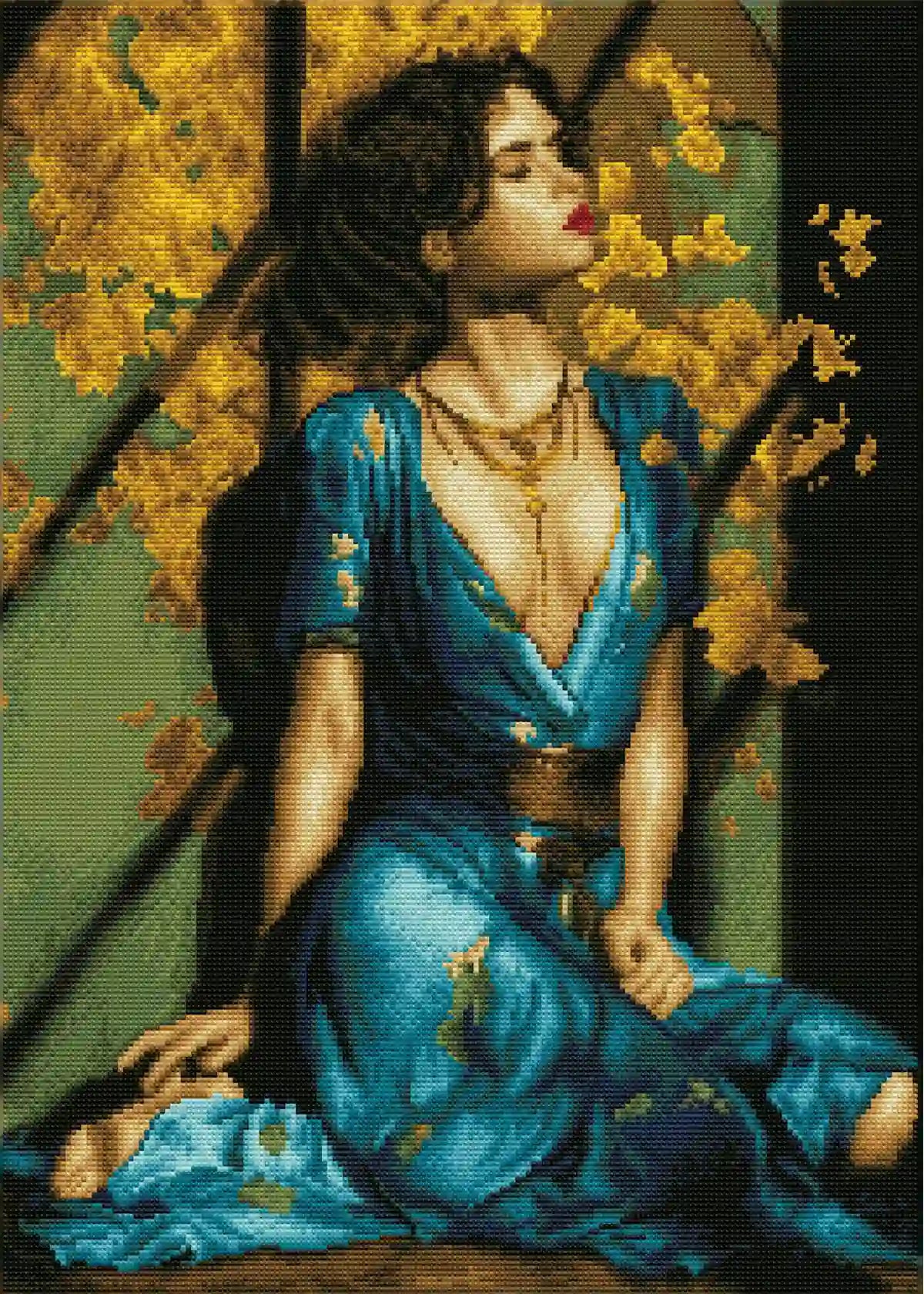 Completed Gilded Grace 5D diamond painting: detailed elegant figure scene with sparkling gold diamond accents - FEELOOK Art