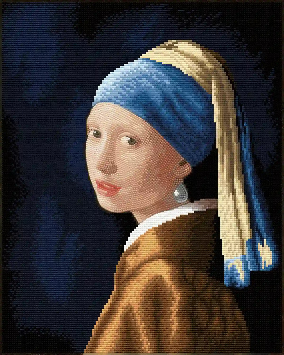 Finished Girl with a Pearl Earring diamond painting sparkling with detailed resin drills and soft artistic depth - FEELOOK Art