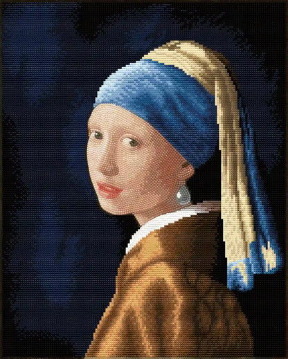 Finished Girl with a Pearl Earring diamond painting sparkling with detailed resin drills and soft artistic depth - FEELOOK Art
