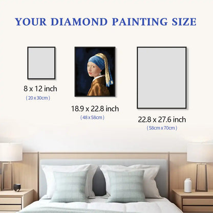  Girl with a Pearl Earring diamond painting size comparison chart for wall display and home décor inspiration - FEELOOK Art