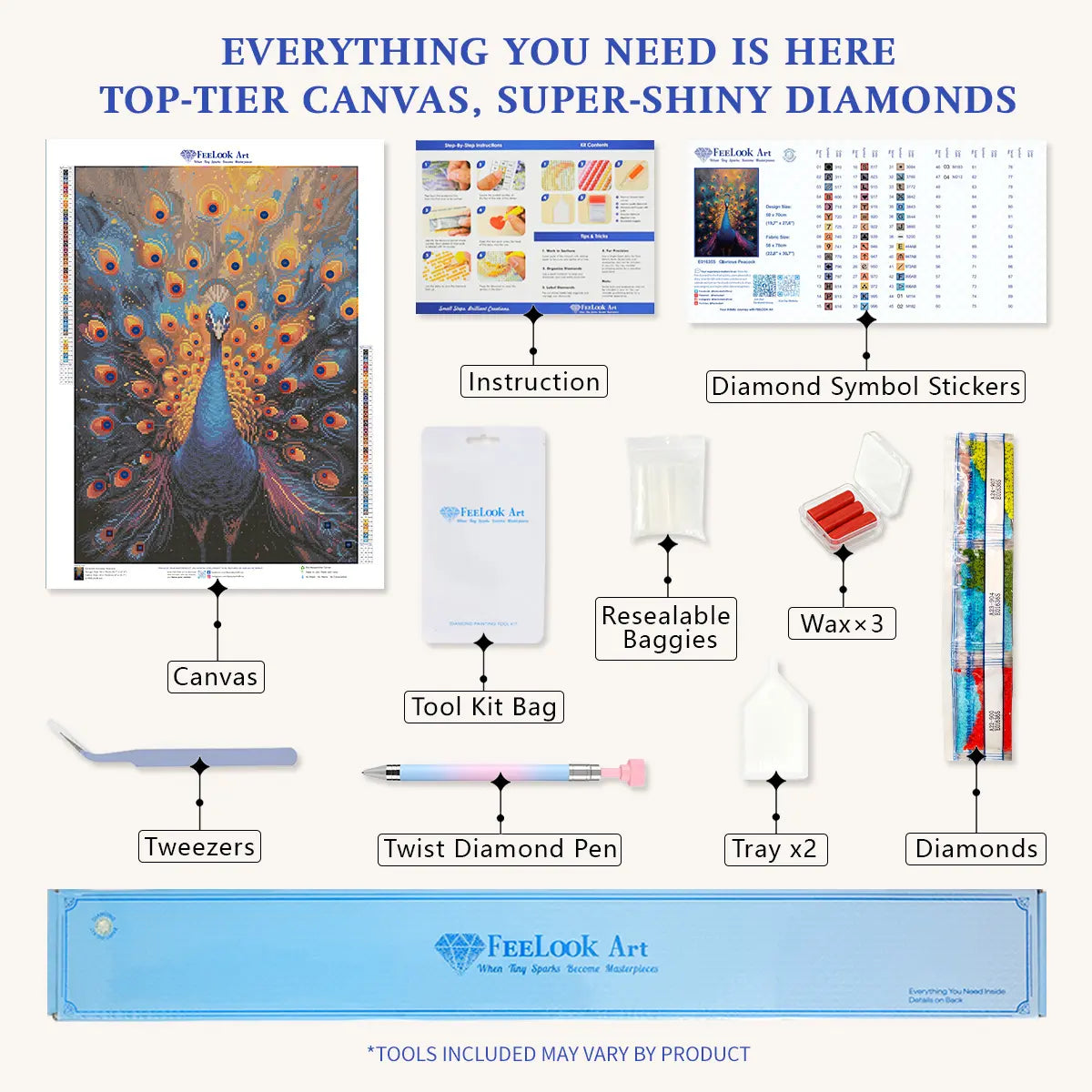 All-in-One Glorious Peacock Diamond Painting Kit with Tools and Diamonds - FEELOOK Art