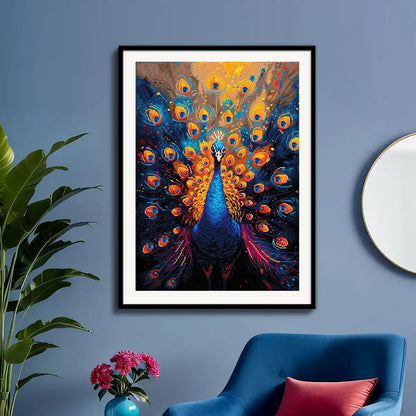 Glorious Peacock Diamond Painting as Wall Art in a Modern Living Room - FEELOOK Art