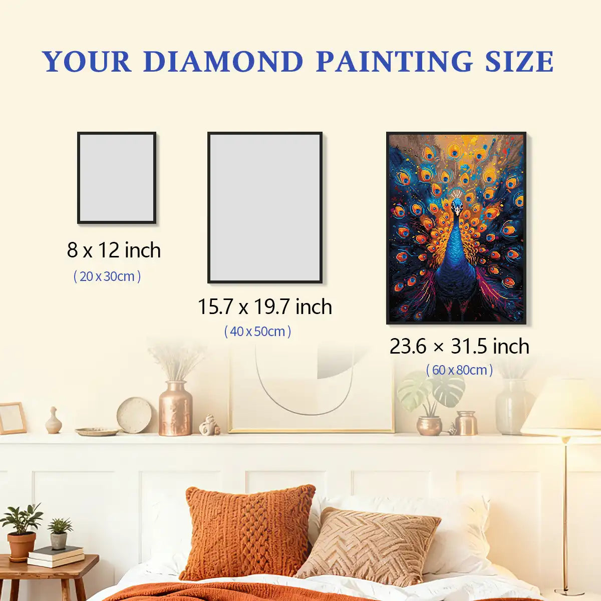 Glorious Peacock Diamond Painting Size Guide - FEELOOK Art